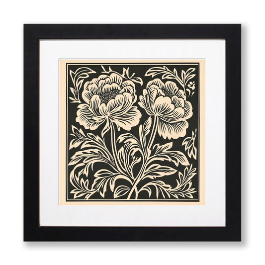 Peony Linoprint-Style Art (1733-1)