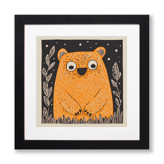 Cute Bear Cub Linoprint-Style Art (208-1)