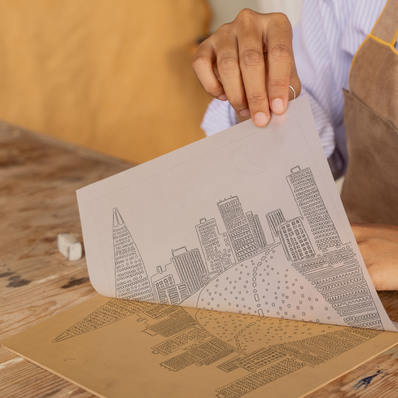 San Francisco skyline Linoprint-Style Art (580-1)