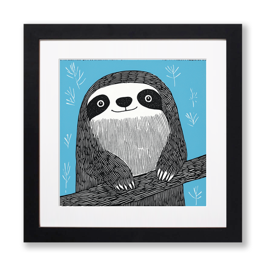 Cute Sloth Linoprint-Style Art (645-1)