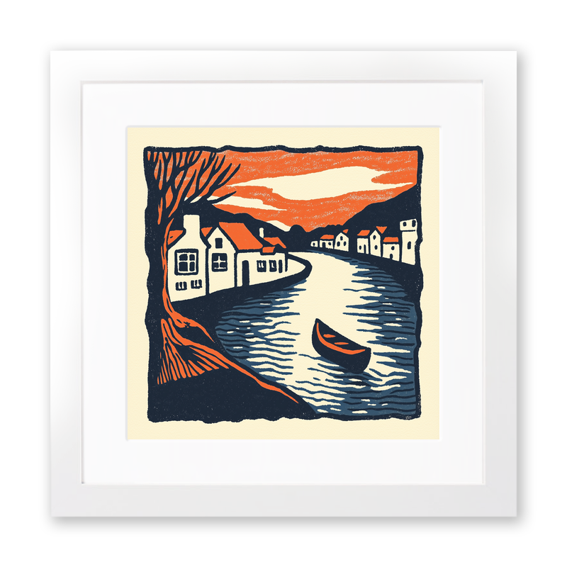 Amsterdam canal at twilight Linoprint-Style Art (2-5)