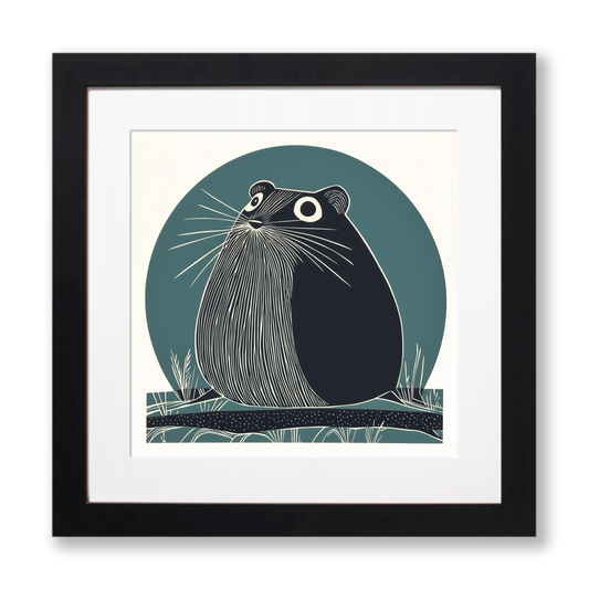 Cute Hamster Linoprint-Style Art (1207-1)