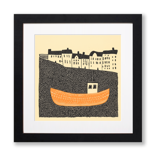 Mevagissey Harbour Linoprint-Style Art (513-1)