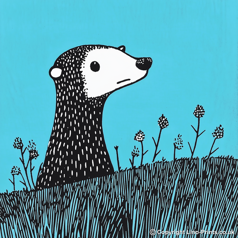 Cute Ferret Linoprint-Style Art (621-1)