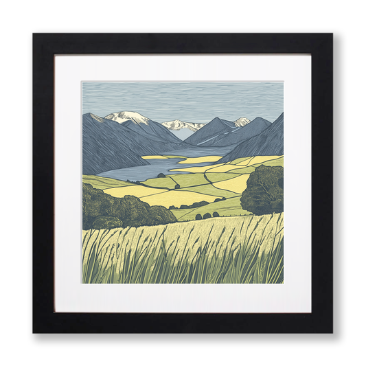 Grisedale Pike in the Lake District Linoprint-Style Art (2439-3)