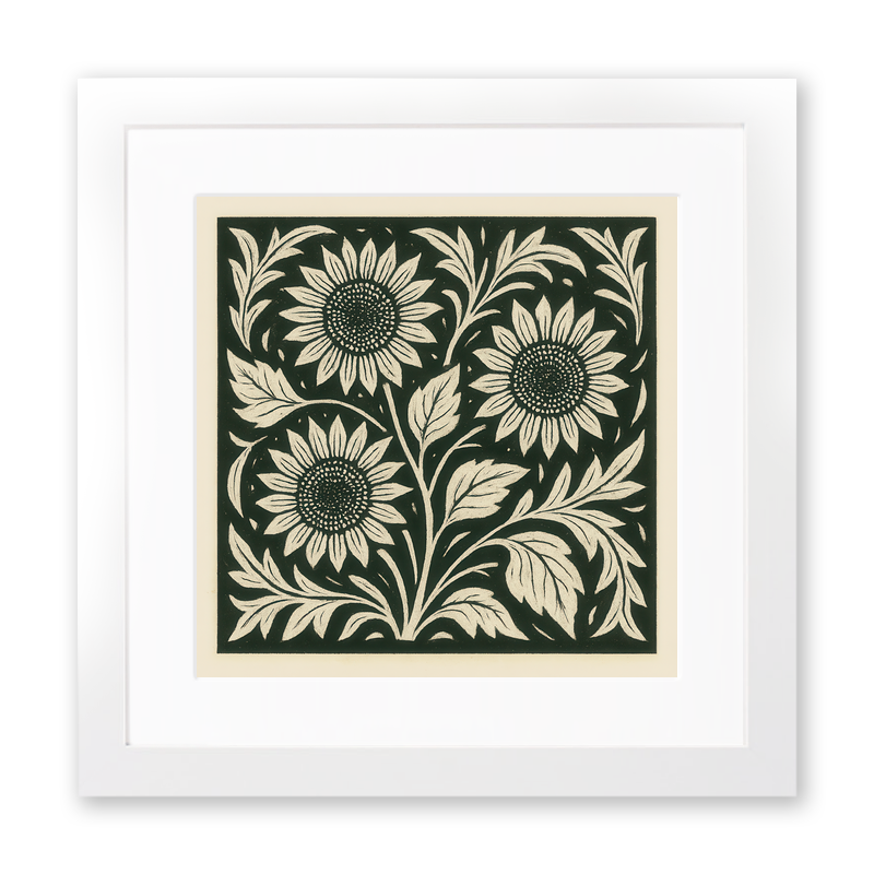Flowers Linoprint-Style Art (c8)