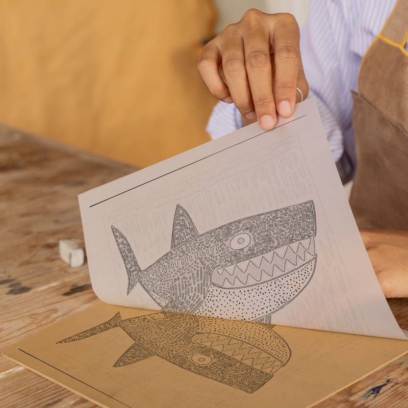 Shark Linoprint-Style Art (775-1)
