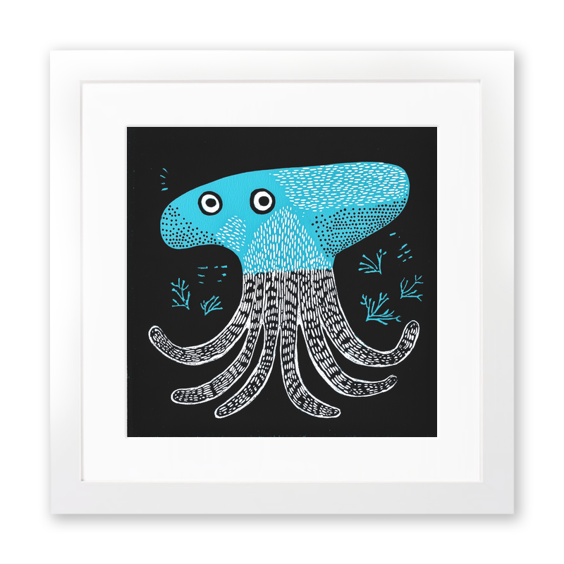 Squid Linoprint-Style Art (777-1)