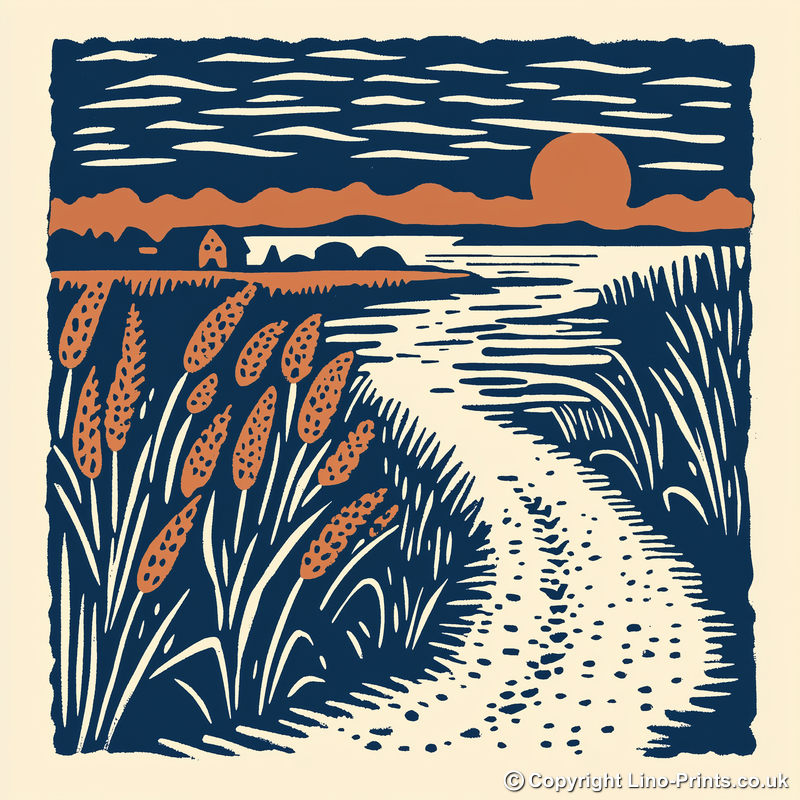 Moonrise over the Fens Linoprint-Style Art (2006-1)