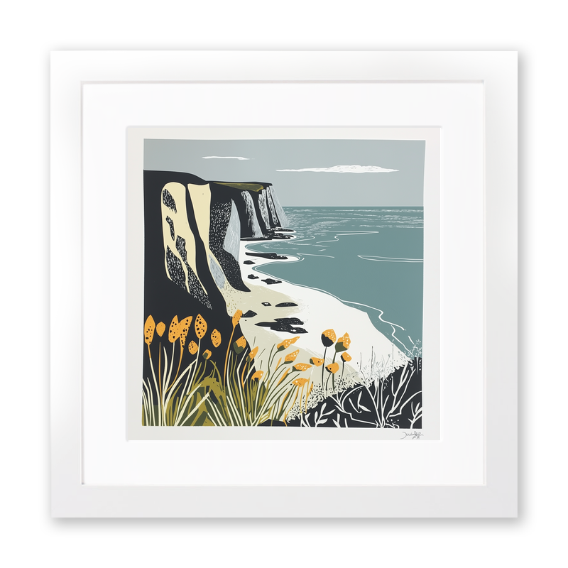 Cornish cliffs and coastline Linoprint-Style Art (1177-1)