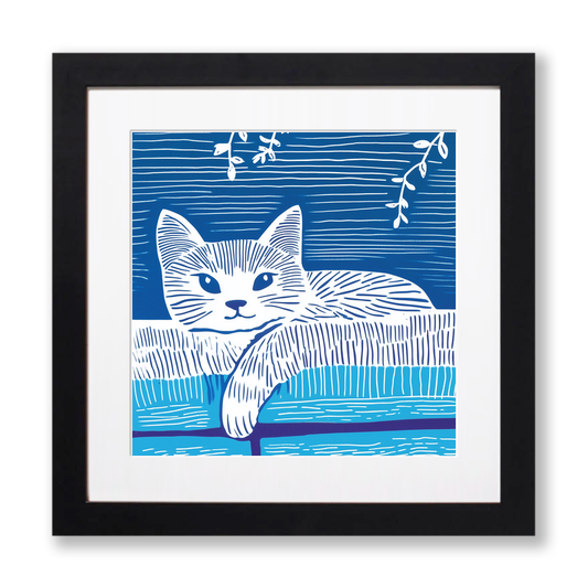 Cute Kitten Linoprint-Style Art (918-1)