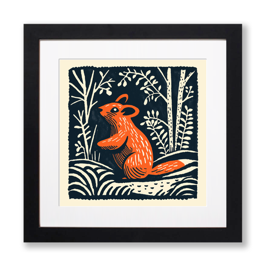 Cute Chinchilla Linoprint-Style Art (50-2)