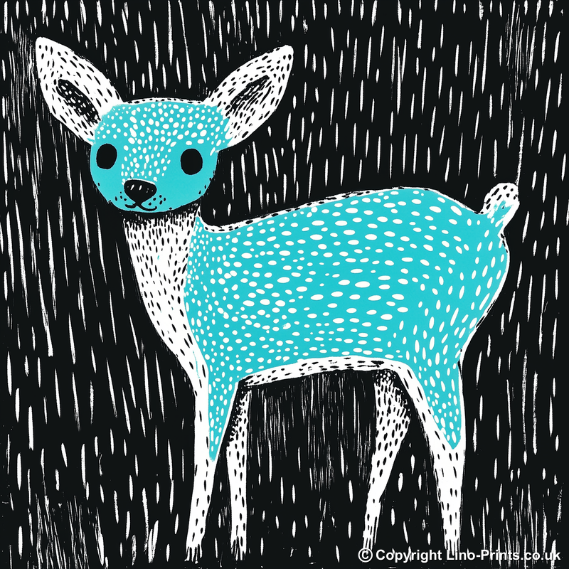 Cute Fawn (Baby Deer) Linoprint-Style Art (620-1)