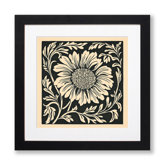 Tithonia (Mexican Sunflower) Linoprint-Style Art (1748-1)