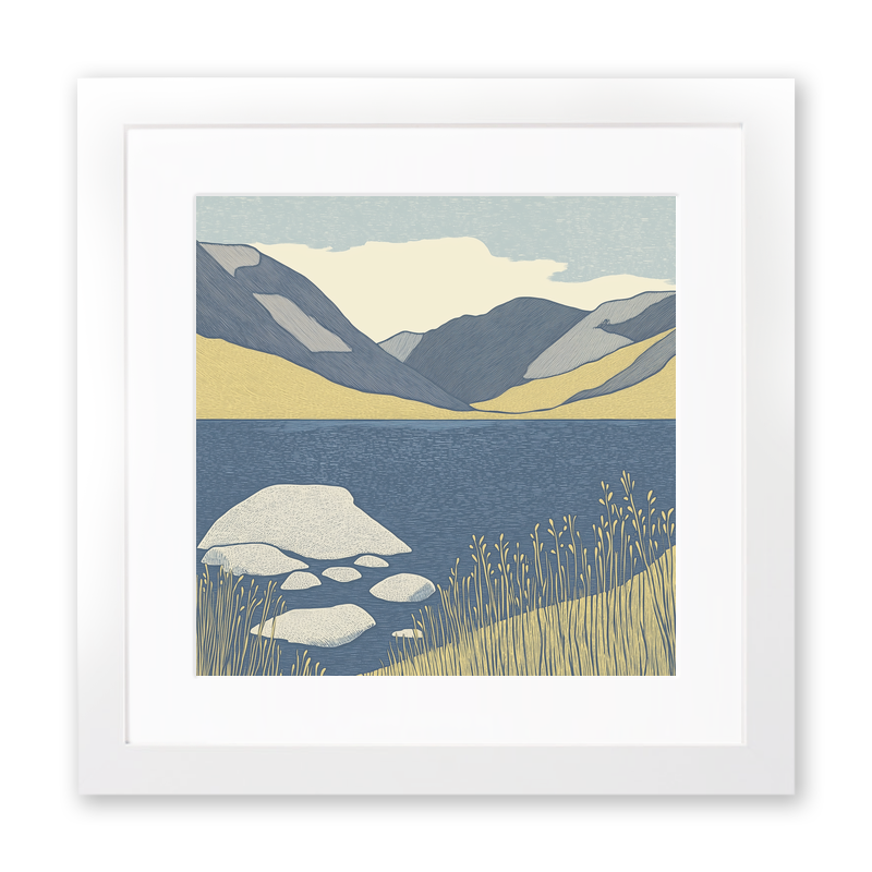 Wast Water screes in the Lake District Linoprint-Style Art (2595-1)