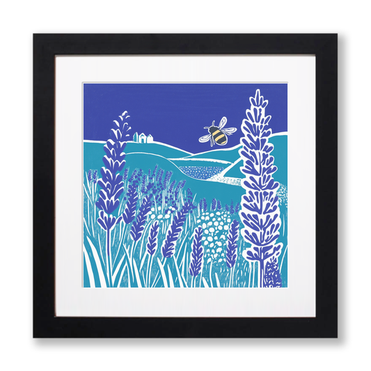 Bumblebee on lavender Linoprint-Style Art (1001-1)