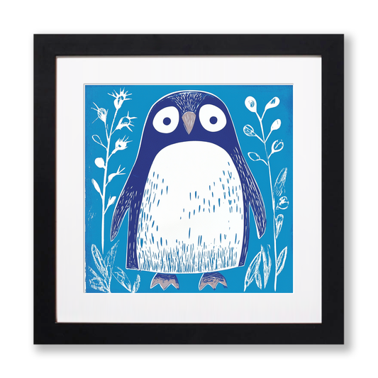 Cute Penguin Chick Linoprint-Style Art (927-2)