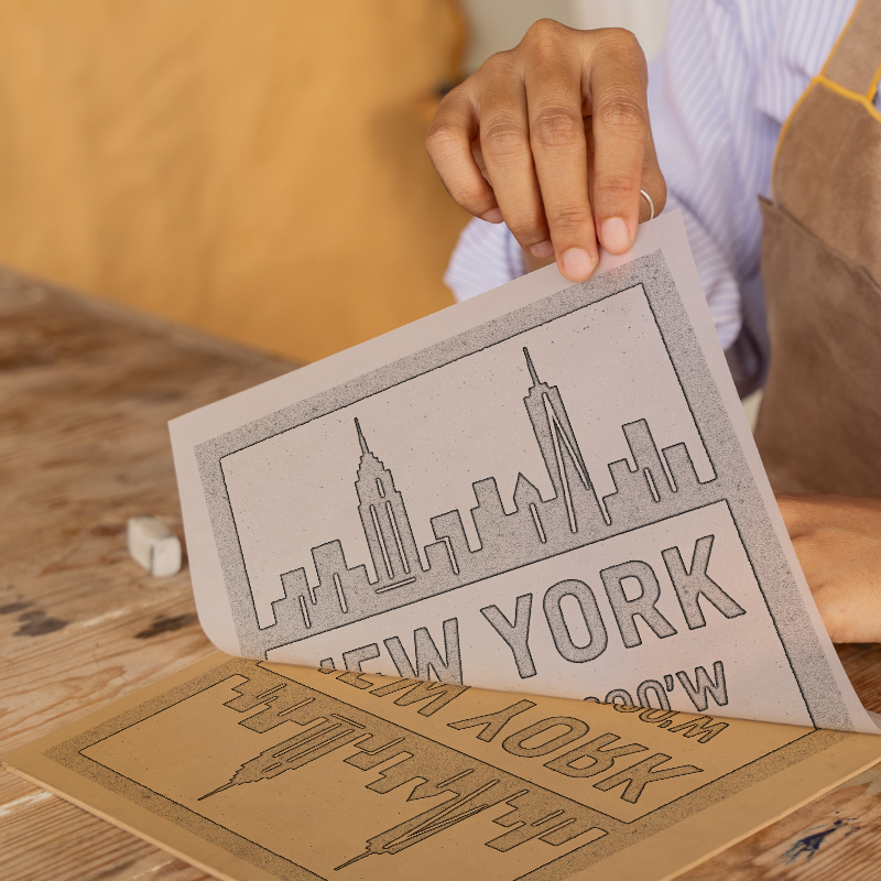 Place Coordinates Linoprint-Style Art (c349)