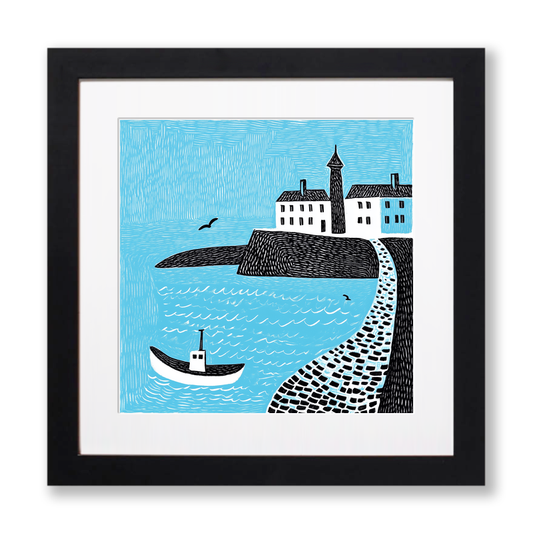 St Ives Harbour, Cornwall Linoprint-Style Art (819-2)