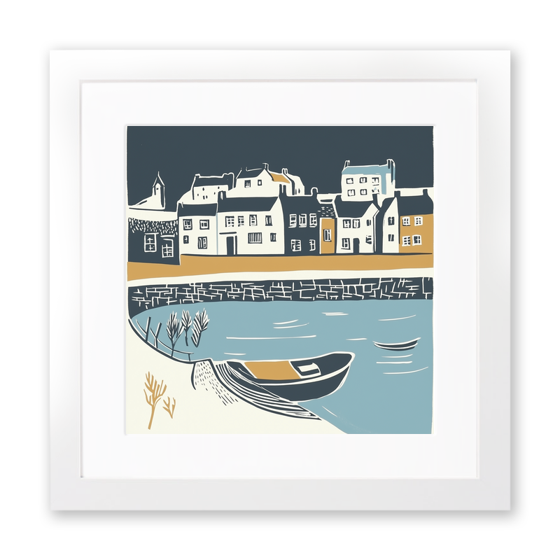 St Ives harbour, Cornwall Linoprint-Style Art (1164-2)