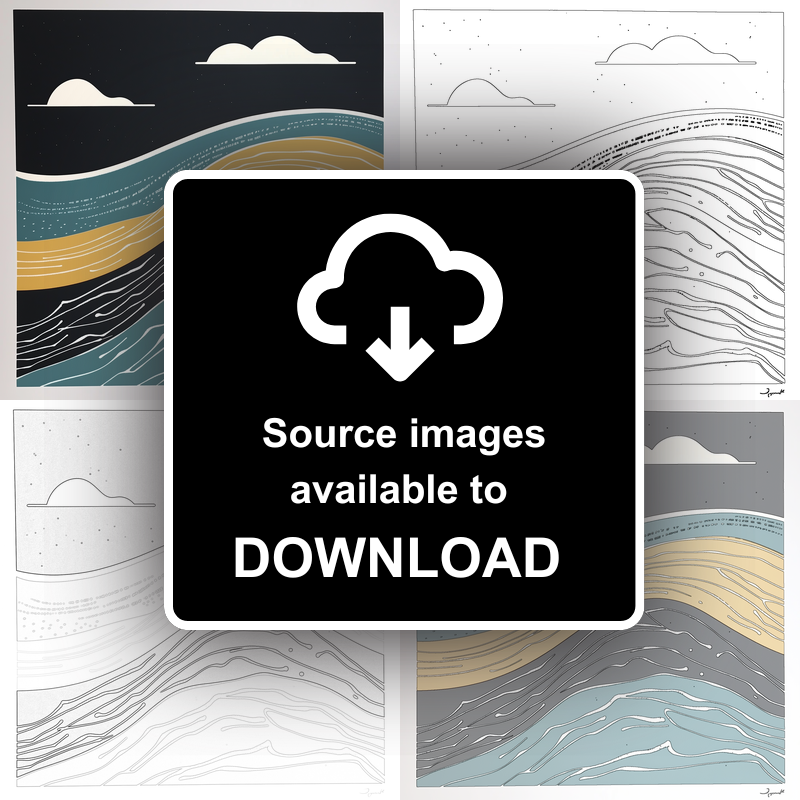Abstract waves Linoprint-Style Art (1118-1)