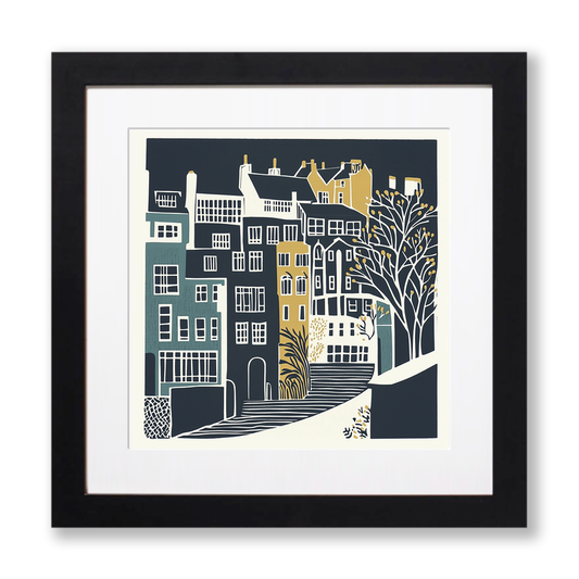 Vienna Hundertwasserhaus Linoprint-Style Art (1174-1)