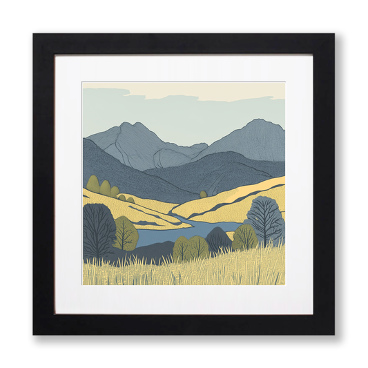 Wetherlam in the Lake District Linoprint-Style Art (2599-1)
