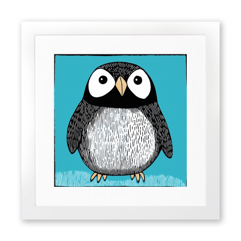 Cute Puffin/Puffling Linoprint-Style Art (638-2)