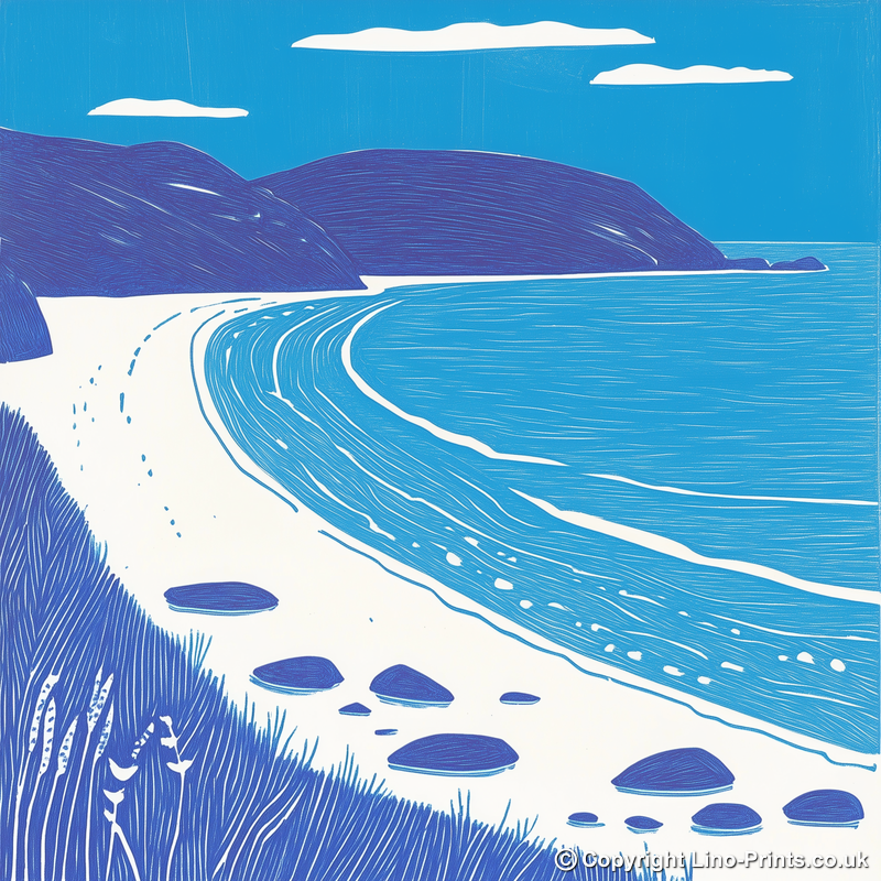 Luskentyre Beach, Isle of Harris Linoprint-Style Art (1093-1)