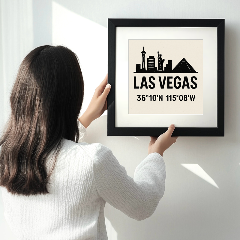 Place Coordinates Linoprint-Style Art (c327)