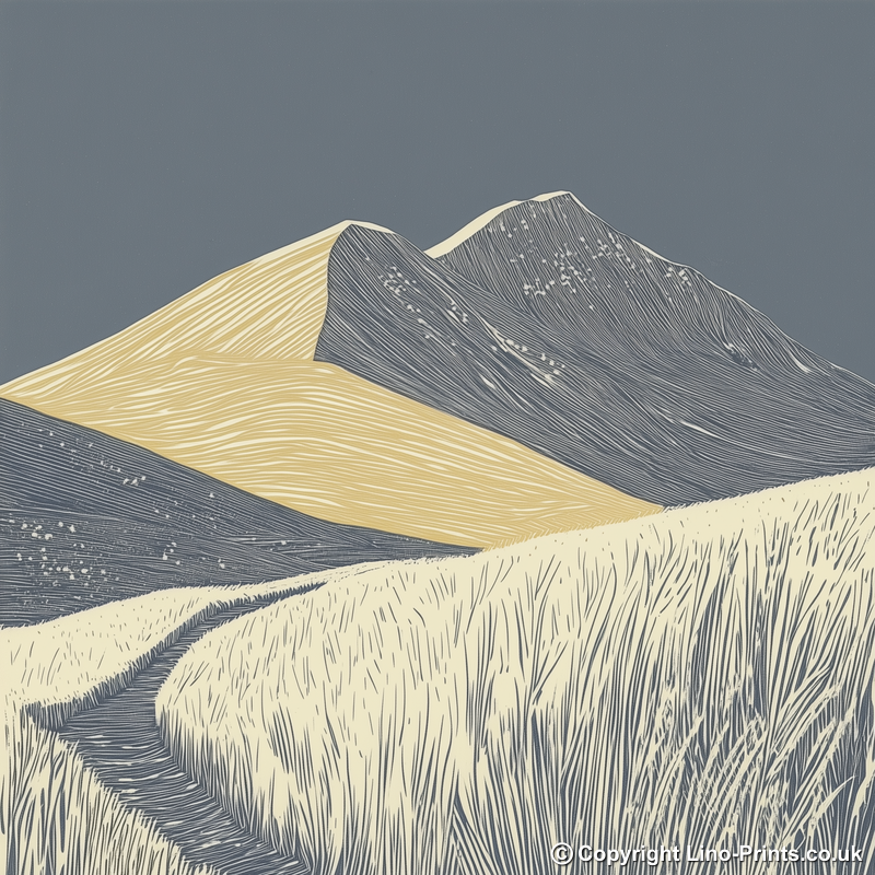 Grasmoor wide summit Linoprint-Style Art (2434-1)