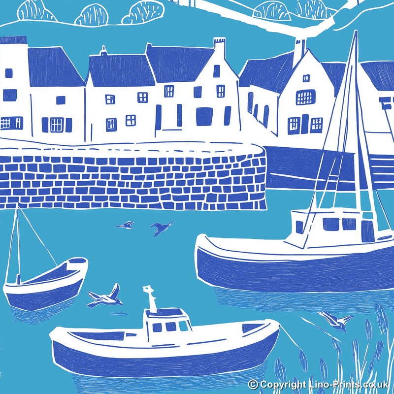 Brixham Harbour, Devon Linoprint-Style Art (1081-1)
