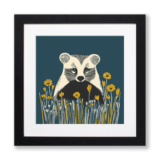 Cute Baby Badger Linoprint-Style Art (1190-2)
