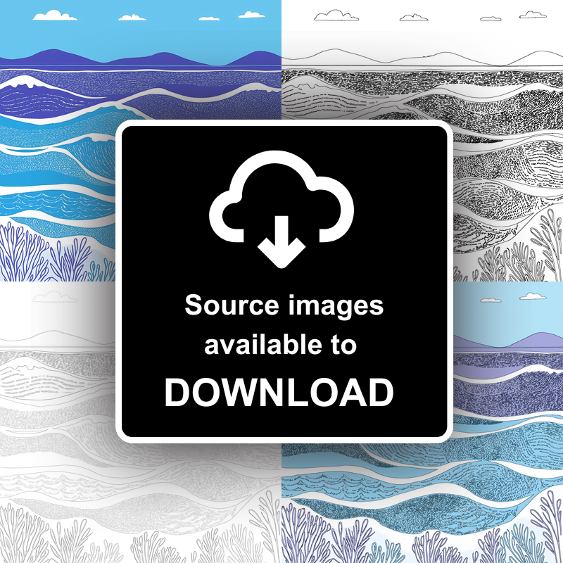 Minimalist waves Linoprint-Style Art (987-1)