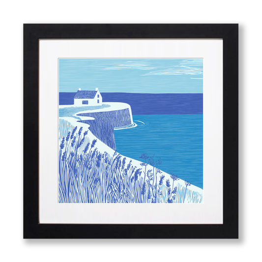 Coastguard lookout on cliff top Linoprint-Style Art (1772-1)