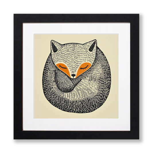 Cute Arctic Fox Pup Linoprint-Style Art (204-2)