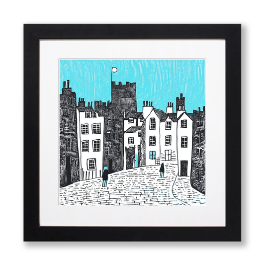 Edinburgh Castle and Royal Mile Linoprint-Style Art (557-1)