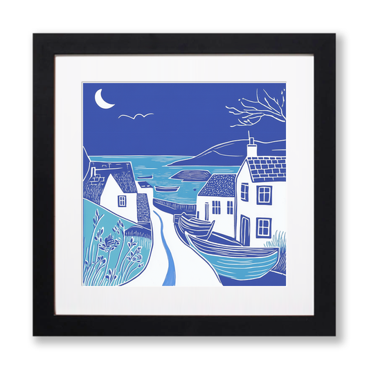 Coverack, Cornwall Linoprint-Style Art (1084-1)