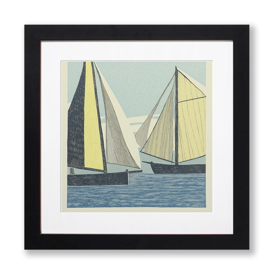 Overlapping sails and masts Linoprint-Style Art (2493-1)