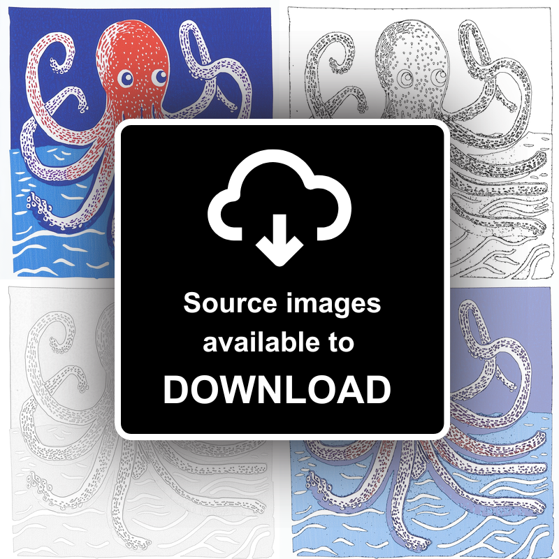 Octopus Linoprint-Style Art (1052-2)