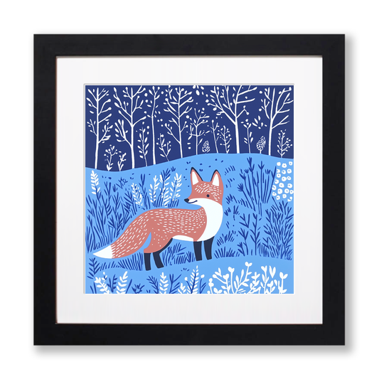 Fox in a woodland Linoprint-Style Art (1005-1)
