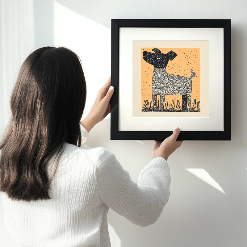 Jack Russell Terrier Linoprint-Style Art (1473-1)