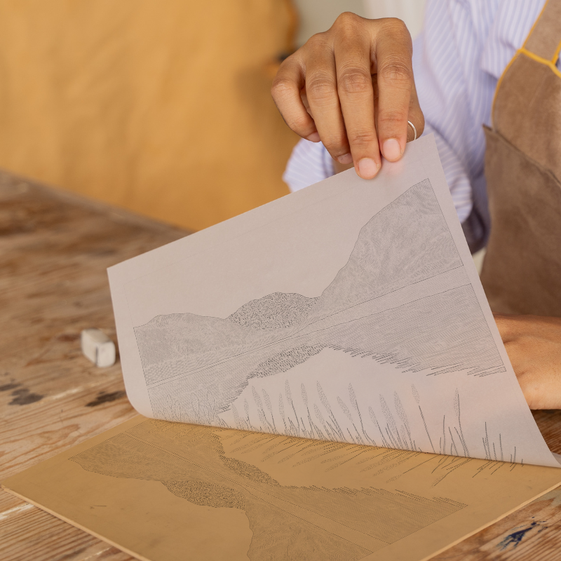 Calm morning on Buttermere Linoprint-Style Art (2379-2)