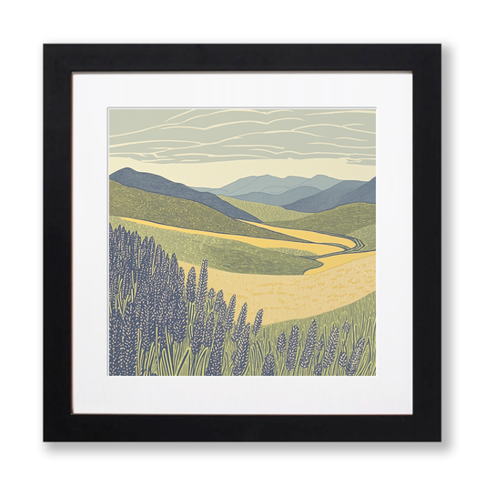 Heather in bloom on the fells Linoprint-Style Art (2443-1)