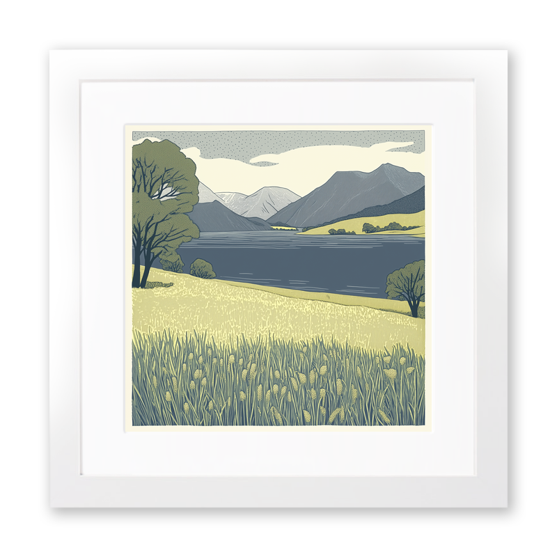 Loweswater tranquil scene Linoprint-Style Art (2484-1)
