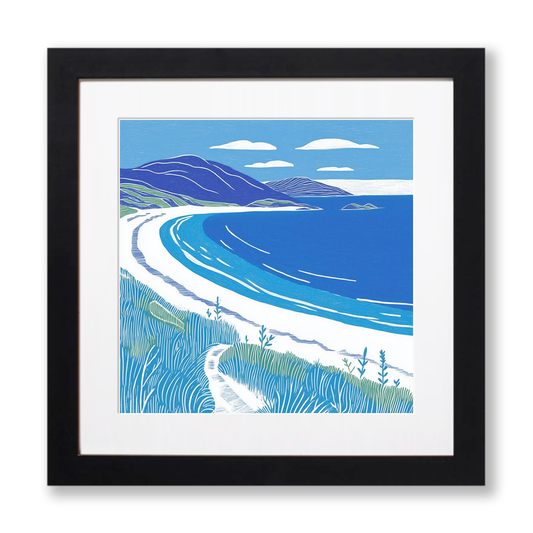 Luskentyre Beach, Isle of Harris Linoprint-Style Art (1093-2)