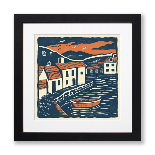 Dunbar Harbour, East Lothian Linoprint-Style Art (133-1)