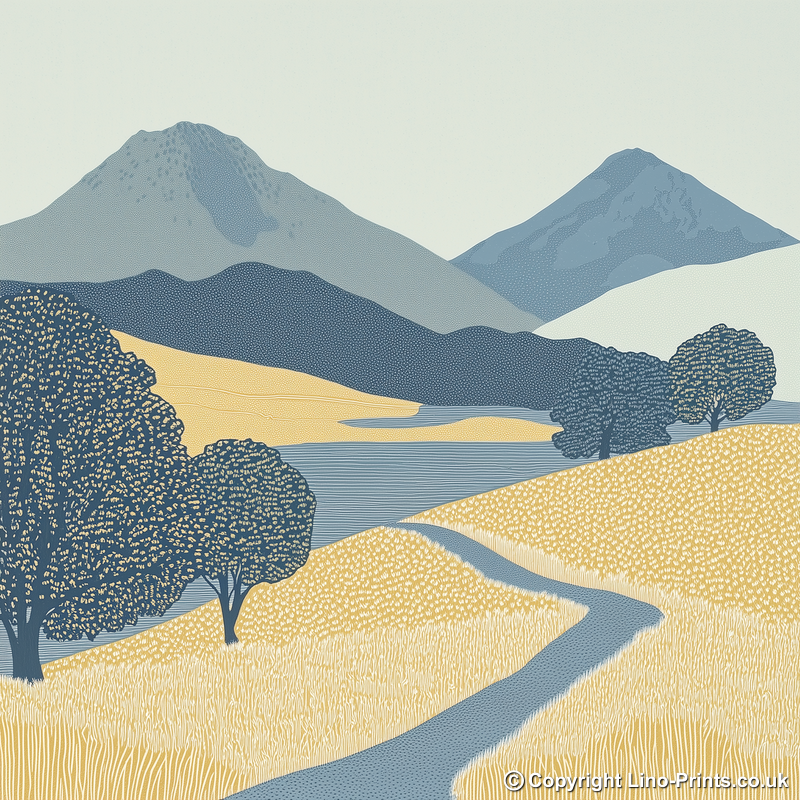 Catbells ridge walk in the Lake District Linoprint-Style Art (2384-3)