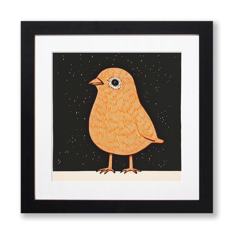 Cute Chick (Baby Chicken) Linoprint-Style Art (211-1)