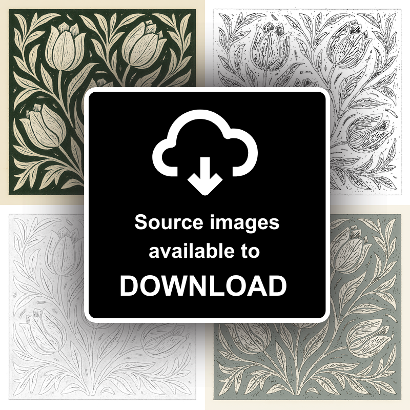 Flowers Linoprint-Style Art (c7)